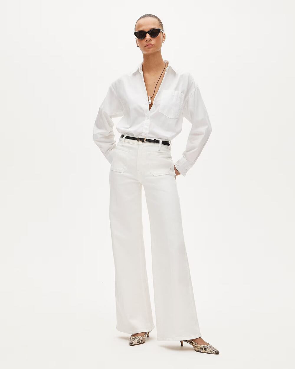 J.Crew Patch-Pocket Denim Trouser High Rise Wide Leg White Jeans Sz 25 NWT $158